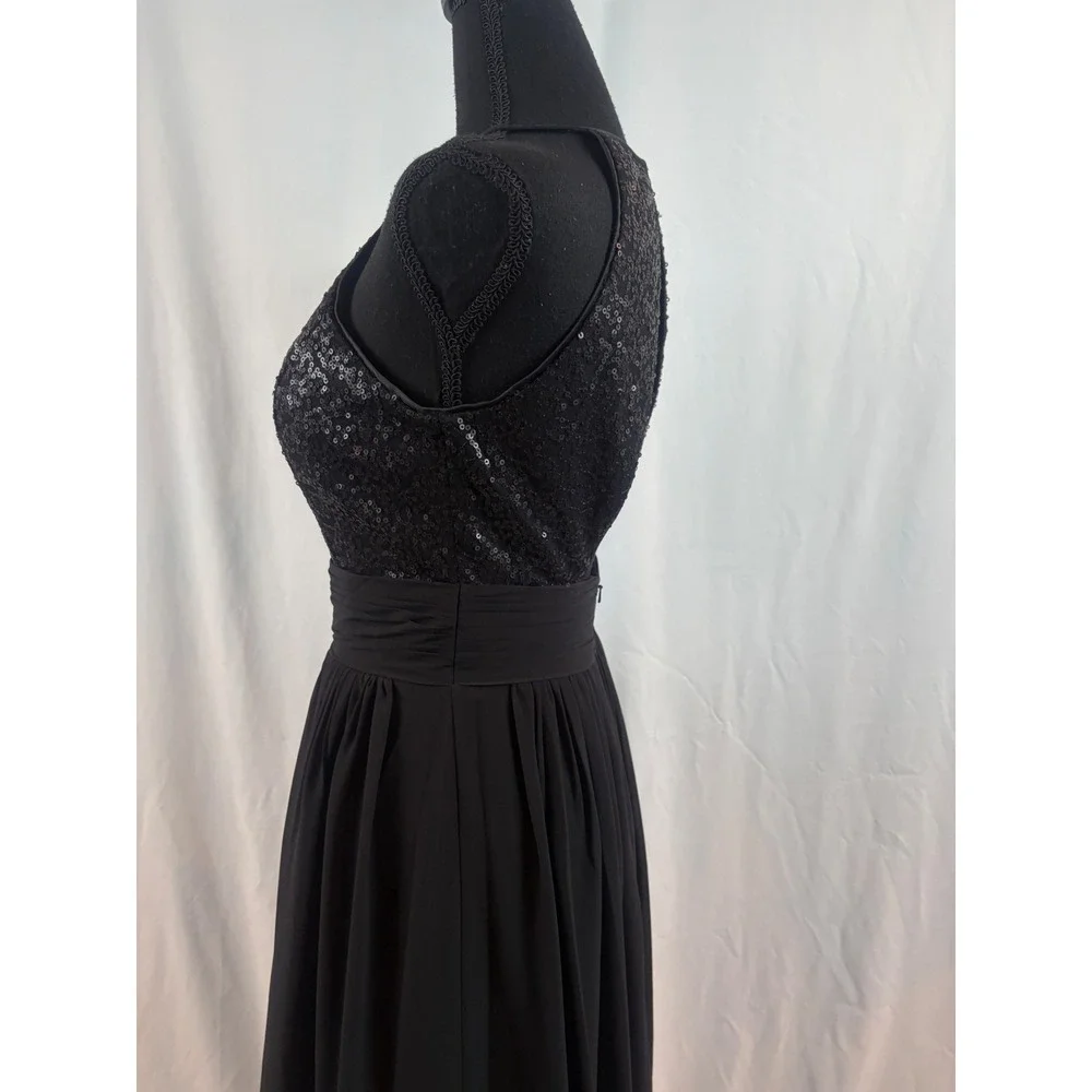 Black Sequin Halter Neck Maxi Dress Open Back Ruched Waist Formal Evening Gown - Picture 4 of 16
